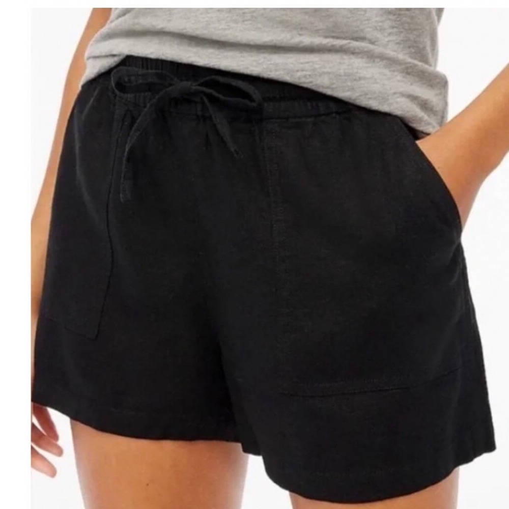 J.Crew Womens Black Linen Blend Drawstring Shorts Size M Patch Pockets